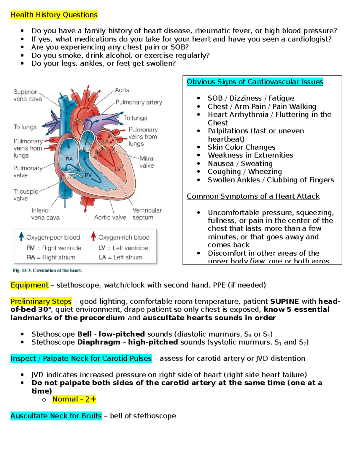 Cardiac Checkoff Notes - Health History Questions Do you have a family ...