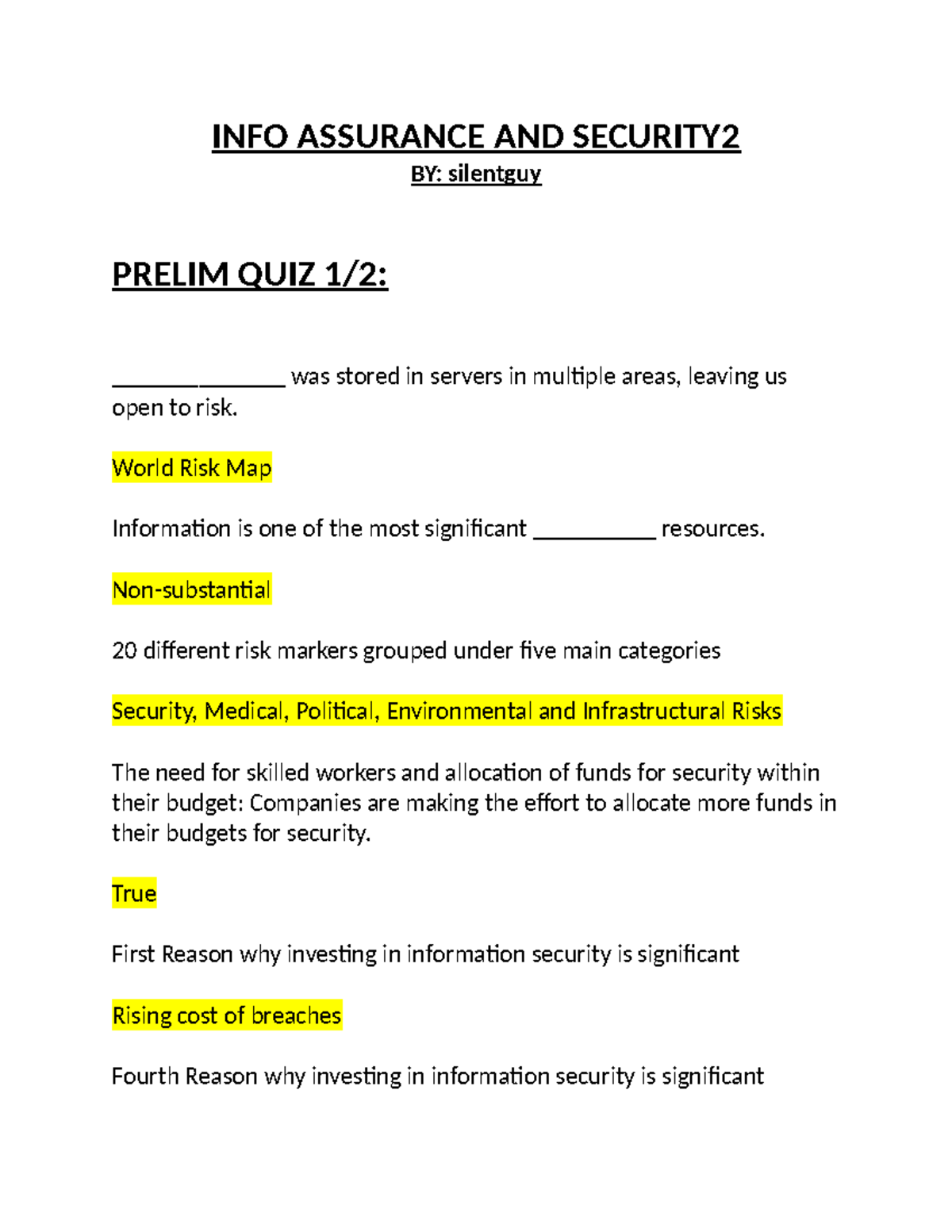 Info Assurance Security 2 Prelim Finals INFO ASSURANCE AND SECURITY