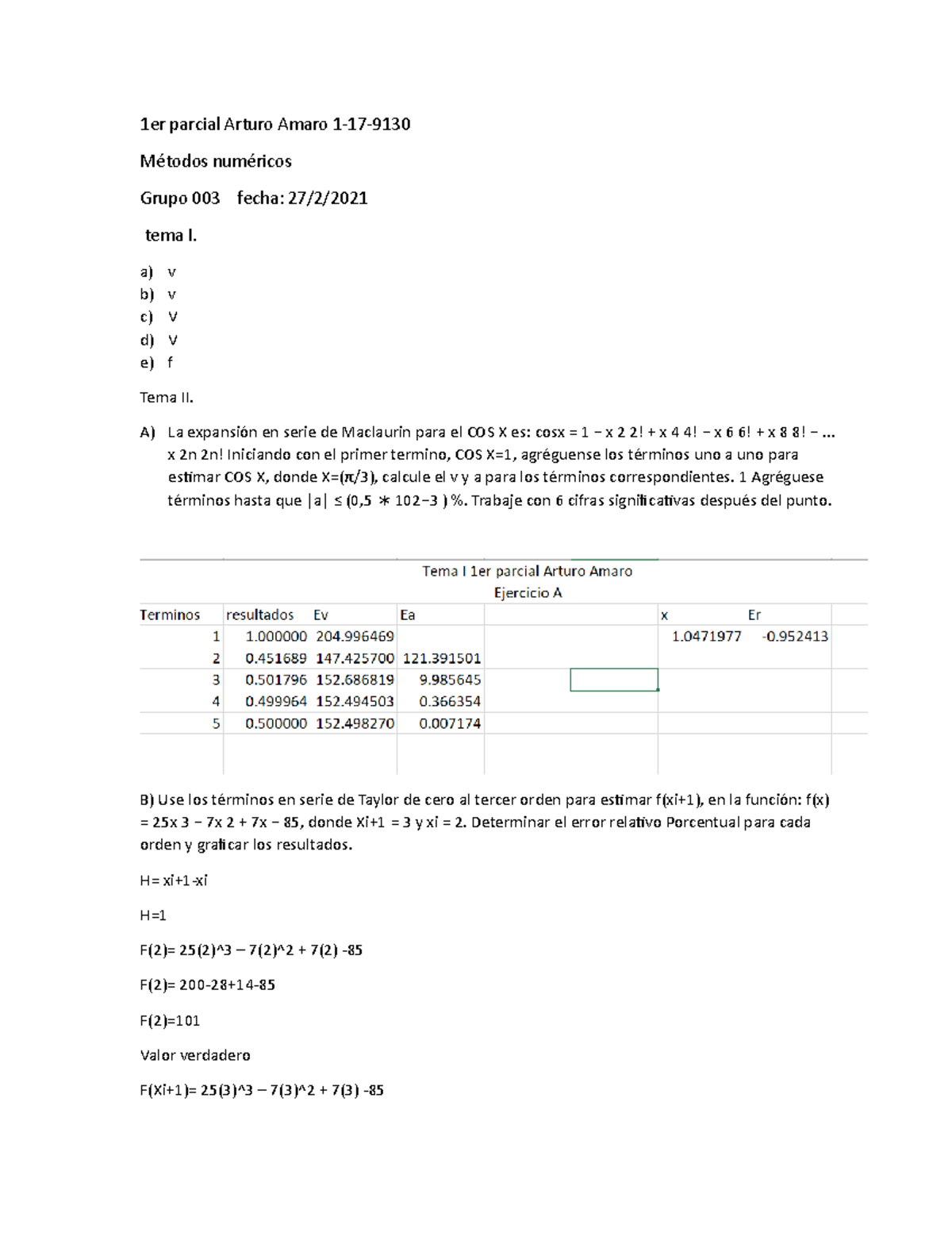 1er Pacial Artruo A. Metodos Numericos - 1er Parcial Arturo Amaro 1-17 ...