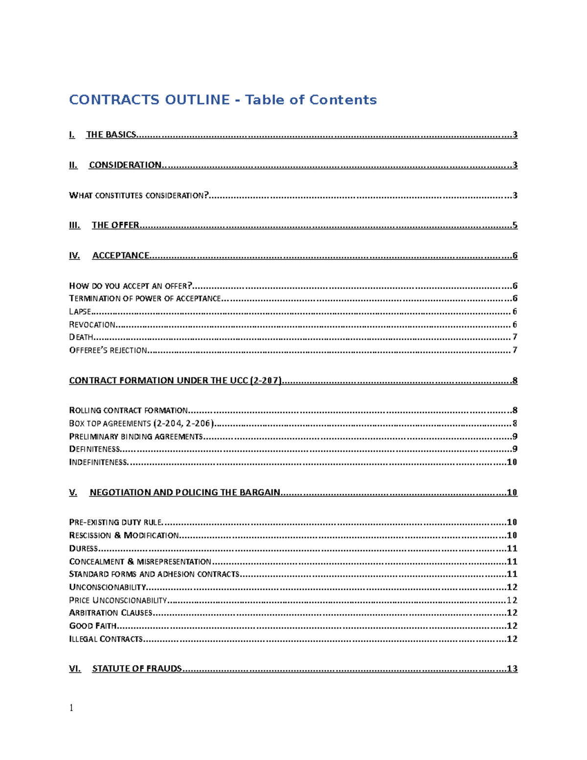 Schwartz Contracts Fall 2019 - CONTRACTS OUTLINE - Table of Contents I ...