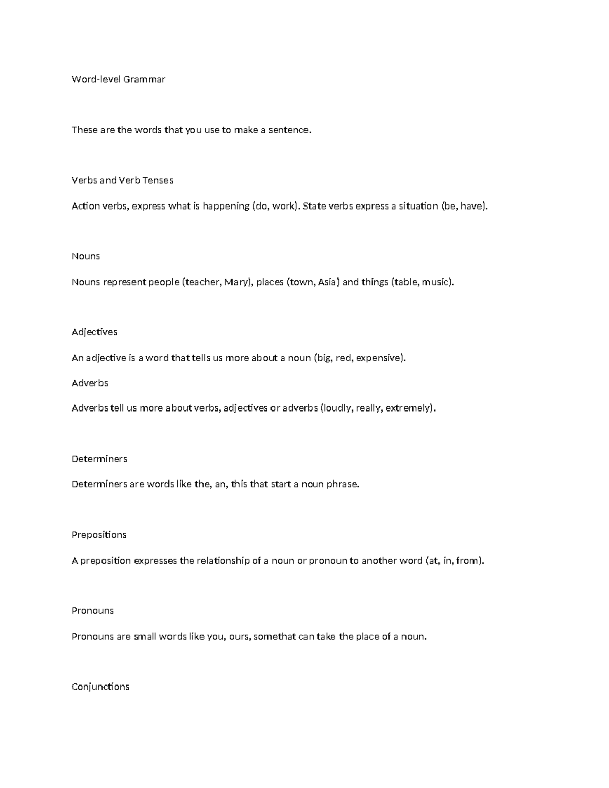 Word-level Grammar - Word-level Grammar These are the words that you ...