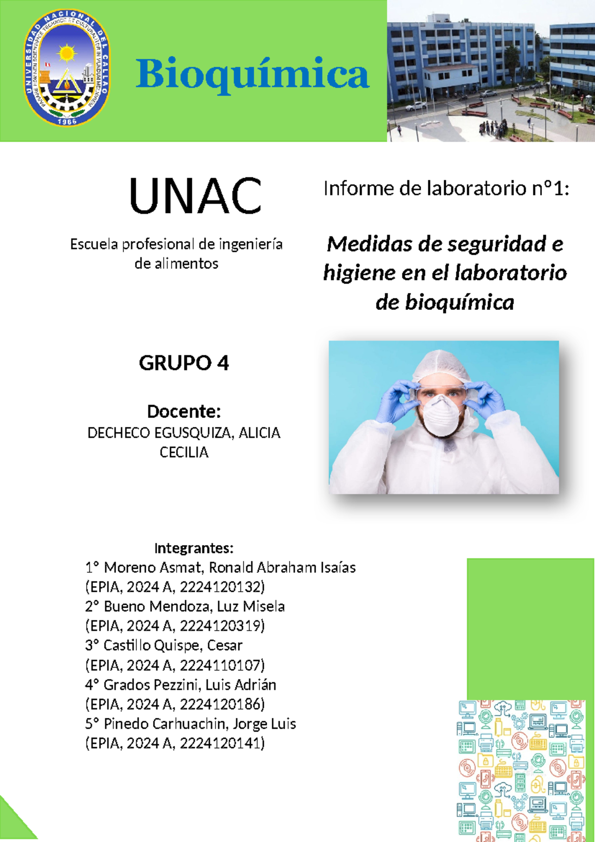 Informe 1 Lab. Bioquimica - UNAC Integrantes: 1º Moreno Asmat, Ronald ...