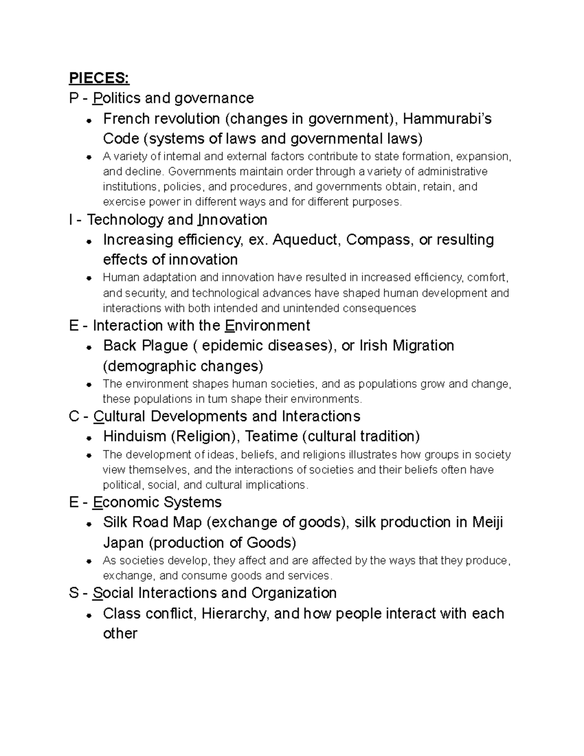 Main Topics of World History - PIECES: P - Politics and governance