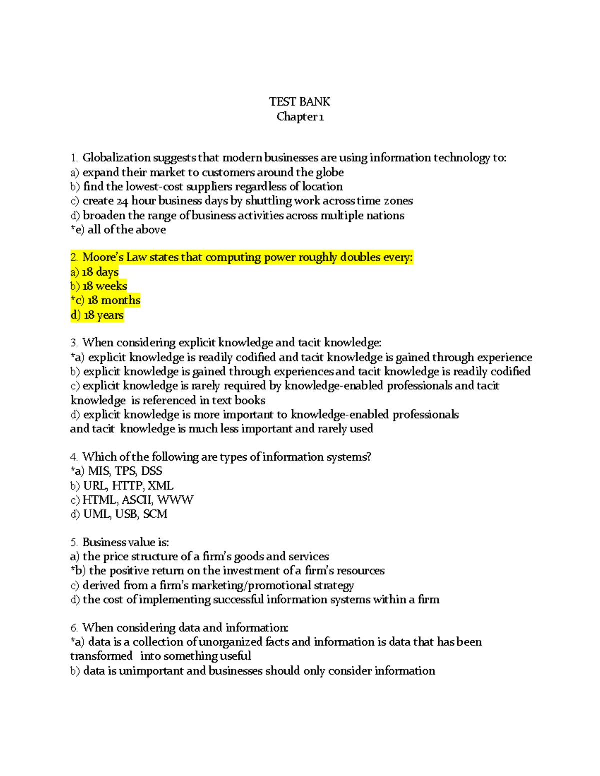 Test 1 2018, questions and answers - TEST BANK Chapter 1 Globalization ...