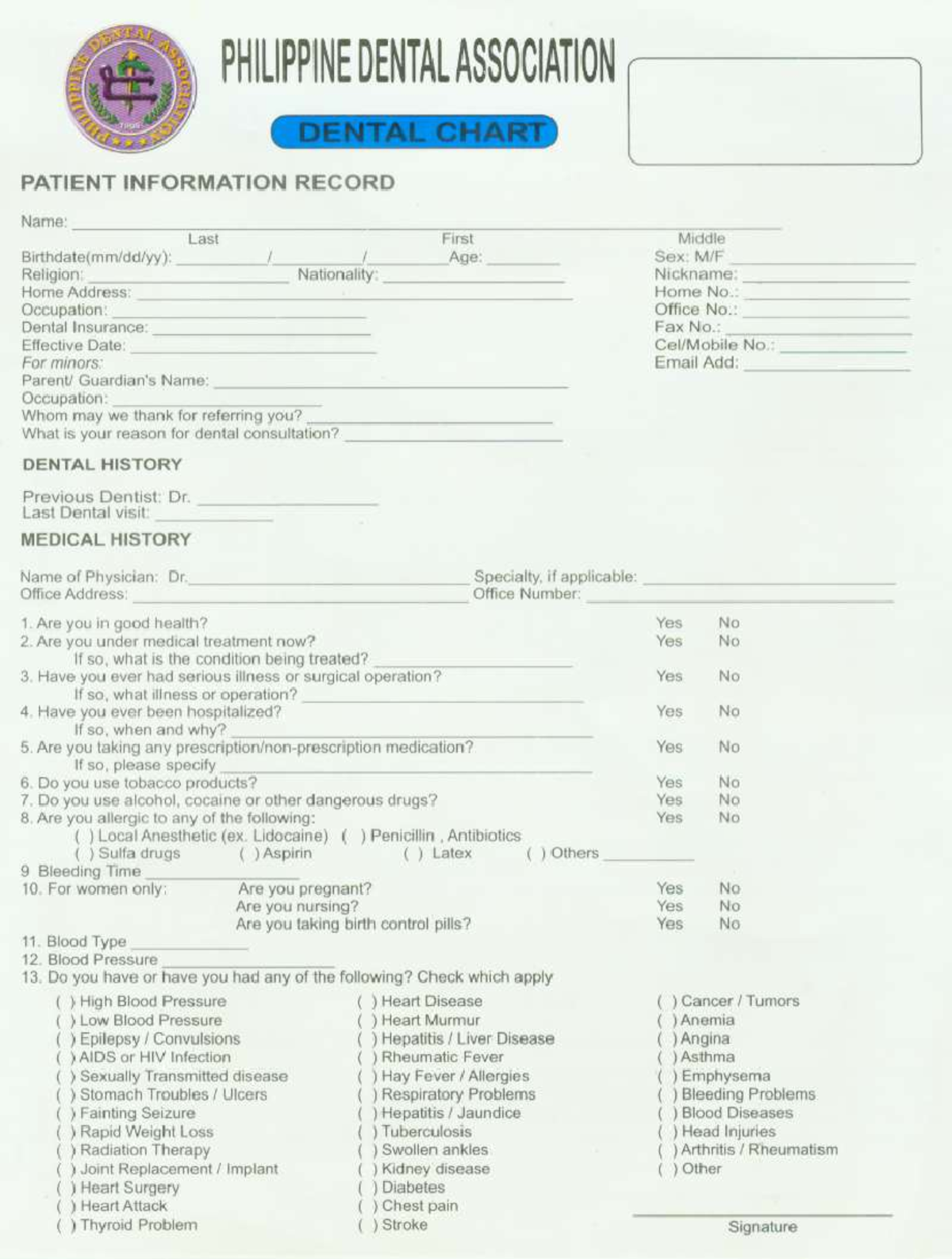 PDA Dental Chart Nothing Dentistry Studocu