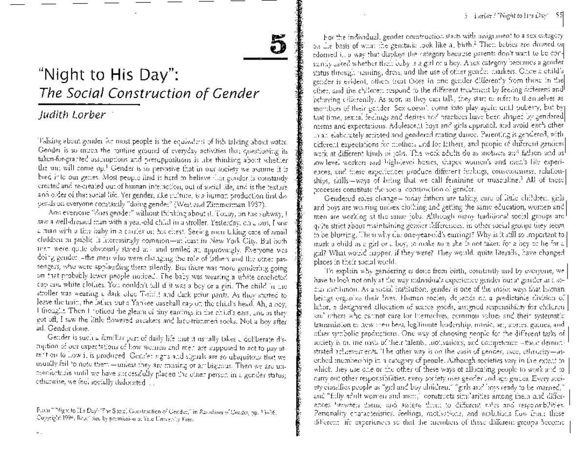 Reading #5 - 5 "Night to His Day": The Social Construction of Gender ...