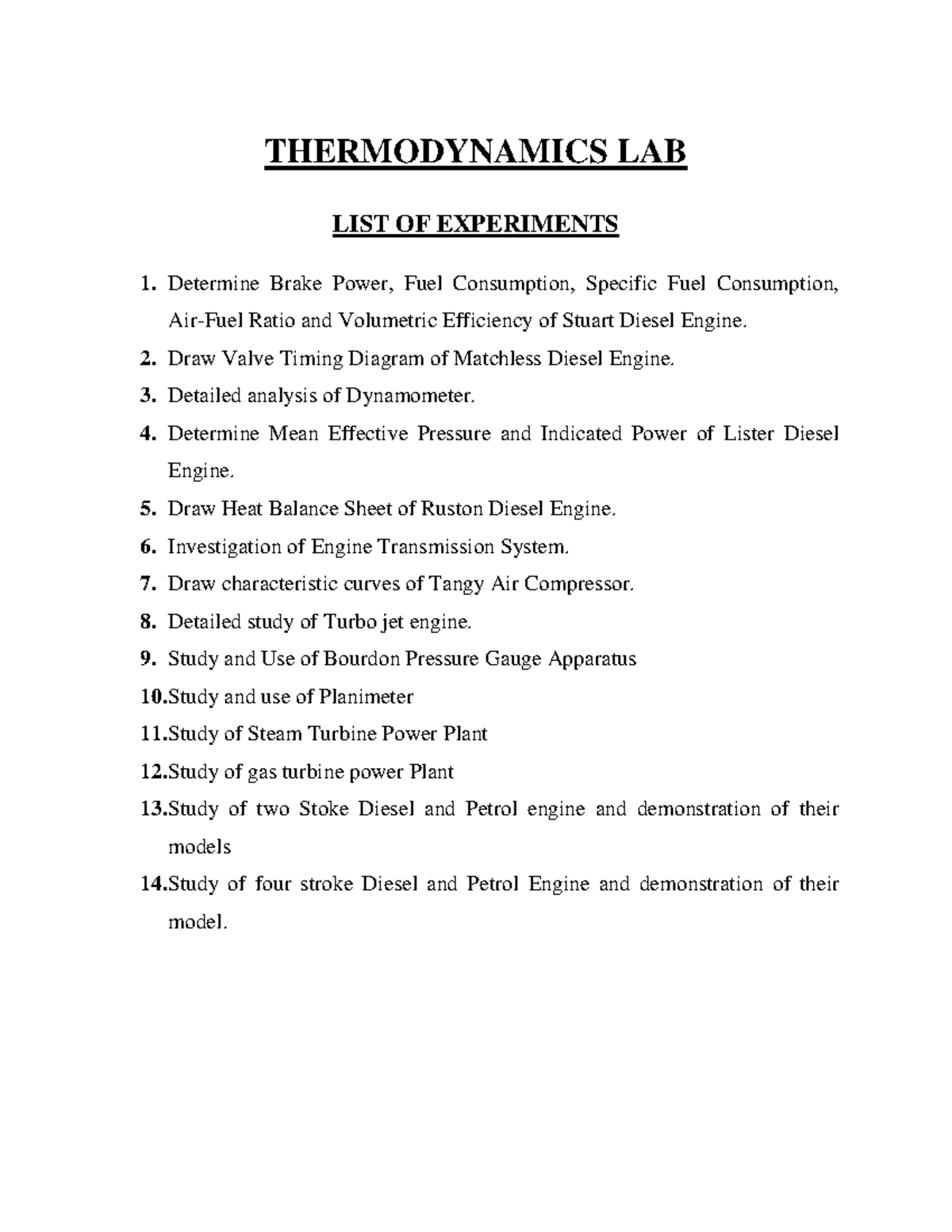 Thermodynamics LAB General Manual for Mechanical Engineering Warning TT undefined function