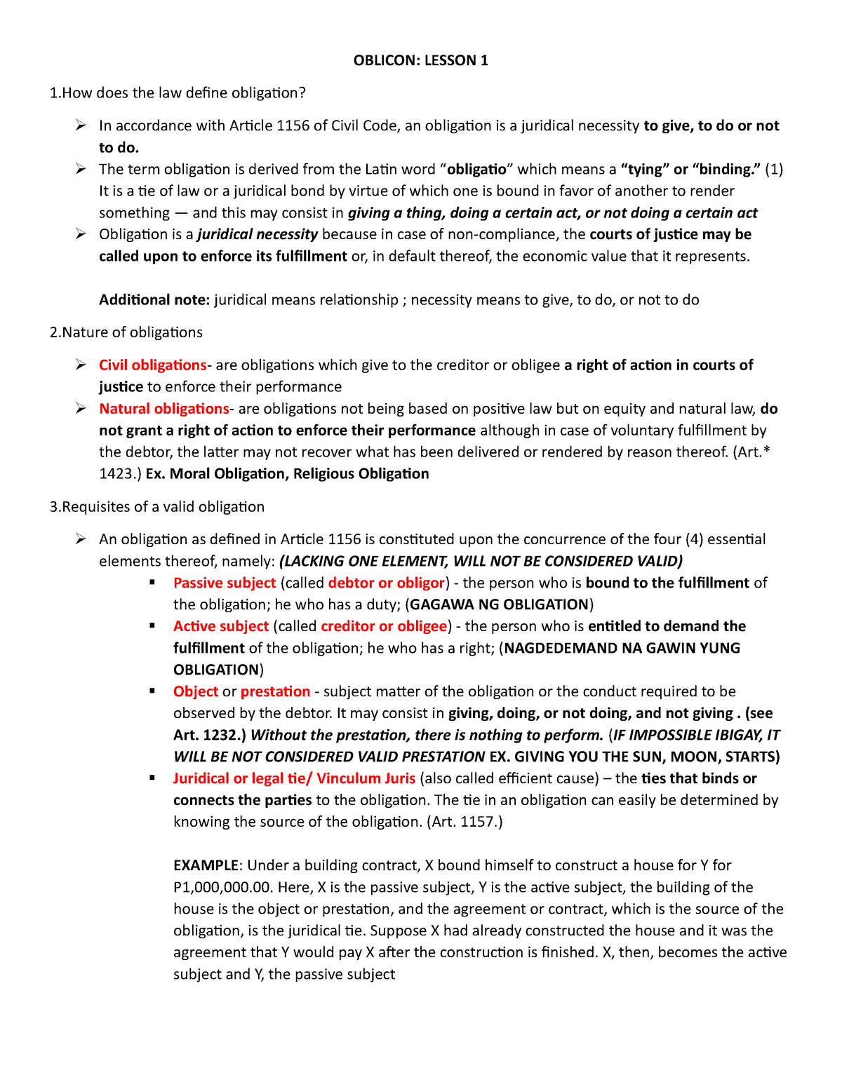 Oblicon Chapter 1 - Obligation Definition And Its Nature, Requisites ...