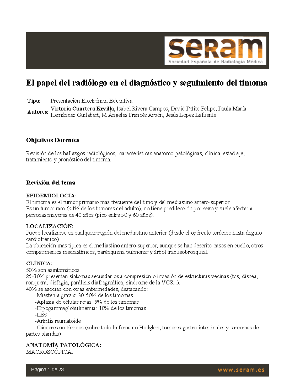 Timoma - exposicion - El papel del radiólogo en el diagnóstico y ...