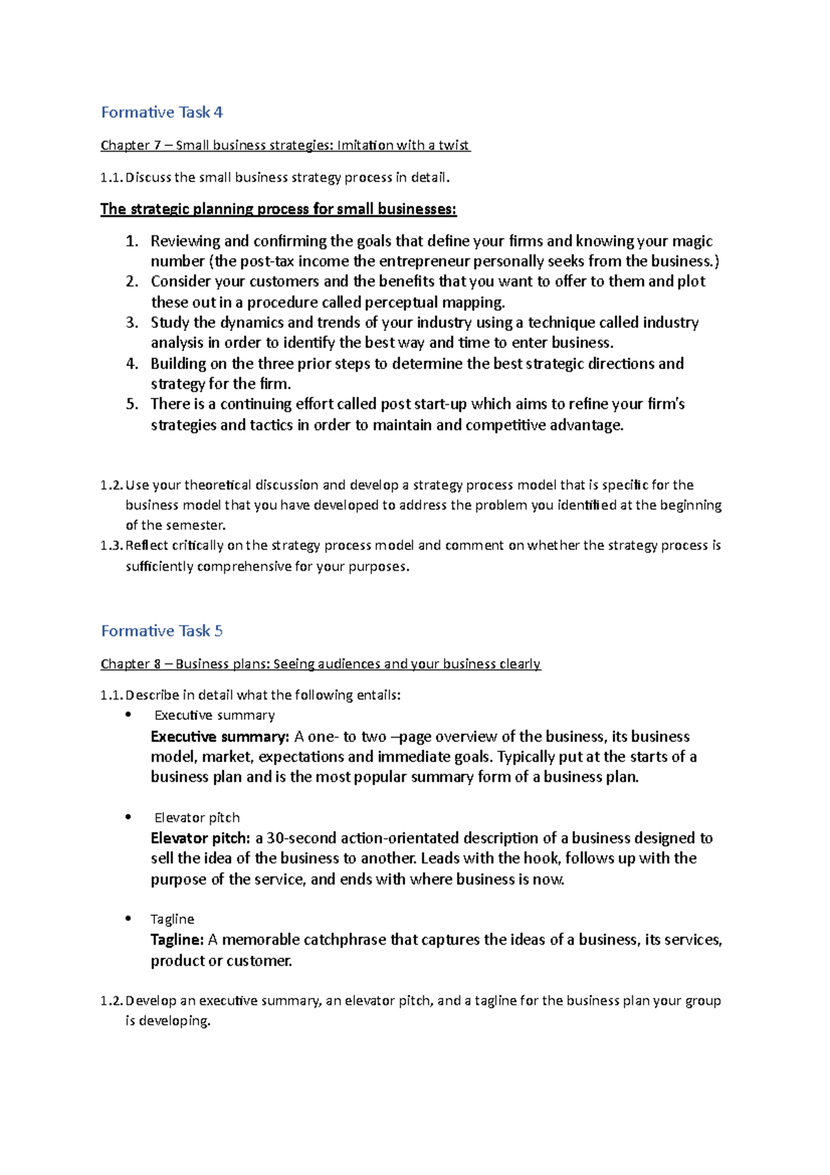 Entrepreneurship Formative Tasks - Formative Task 4 Chapter 7 – Small ...