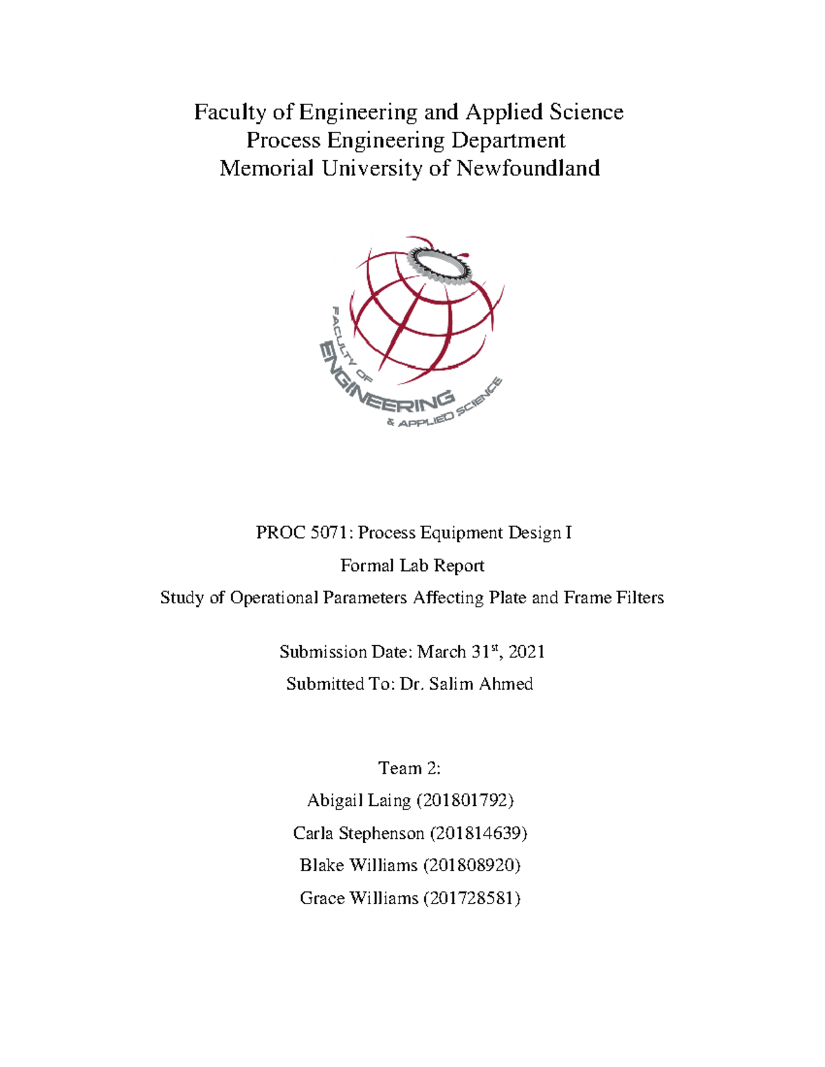 PROC 5071 - Final Report - Faculty of Engineering and Applied Science ...