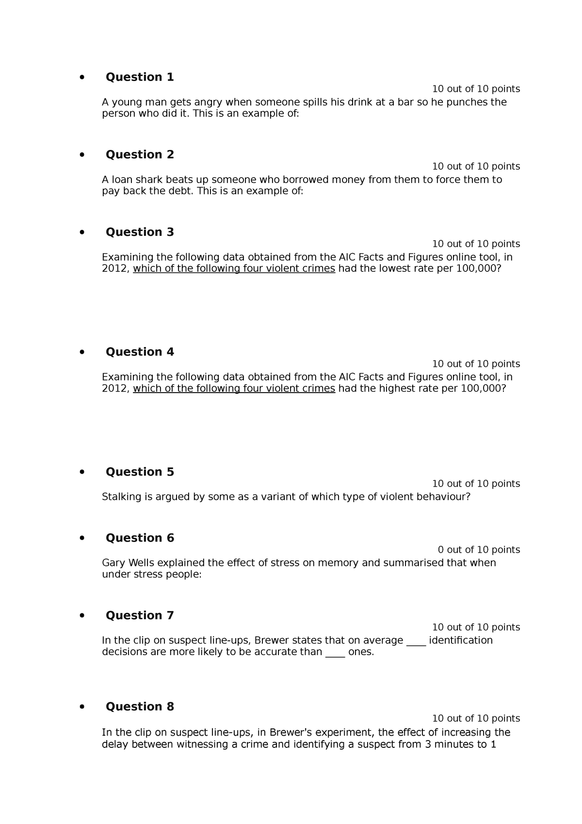 Quiz 3 Questions Ccj10 Introduction To Forensic Psychology Studocu