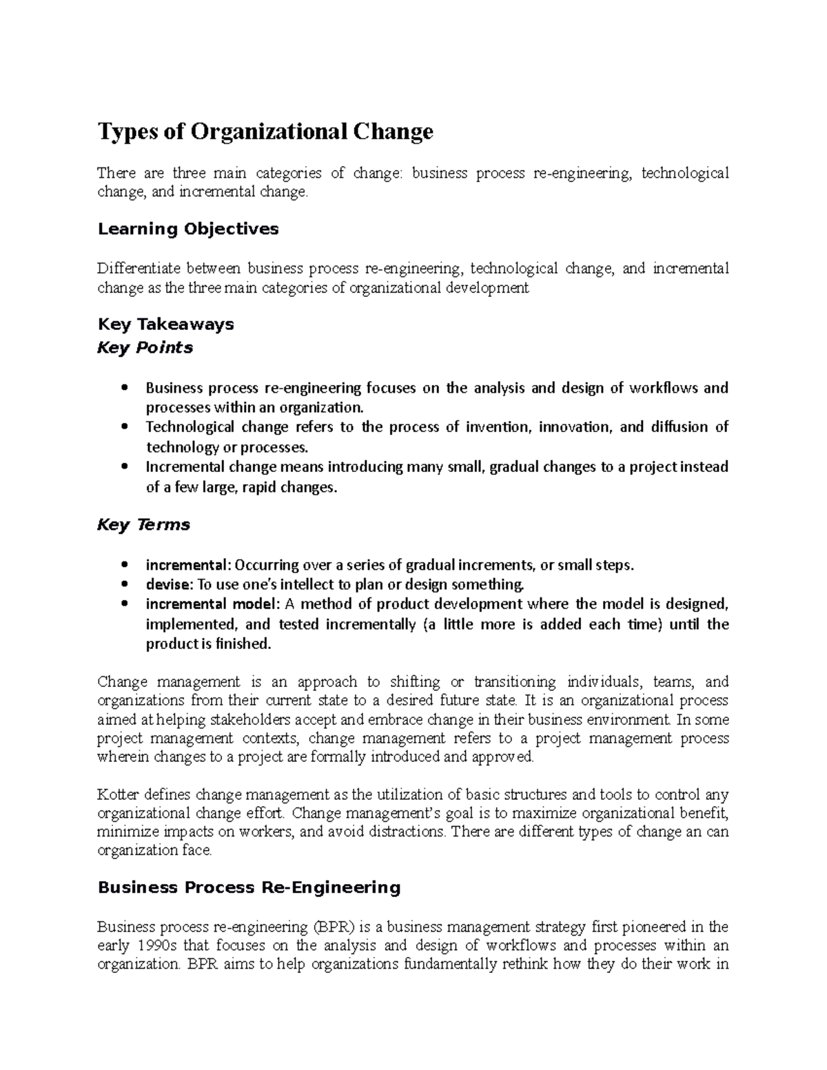 Types of Organizational Change - Learning Objectives Differentiate ...