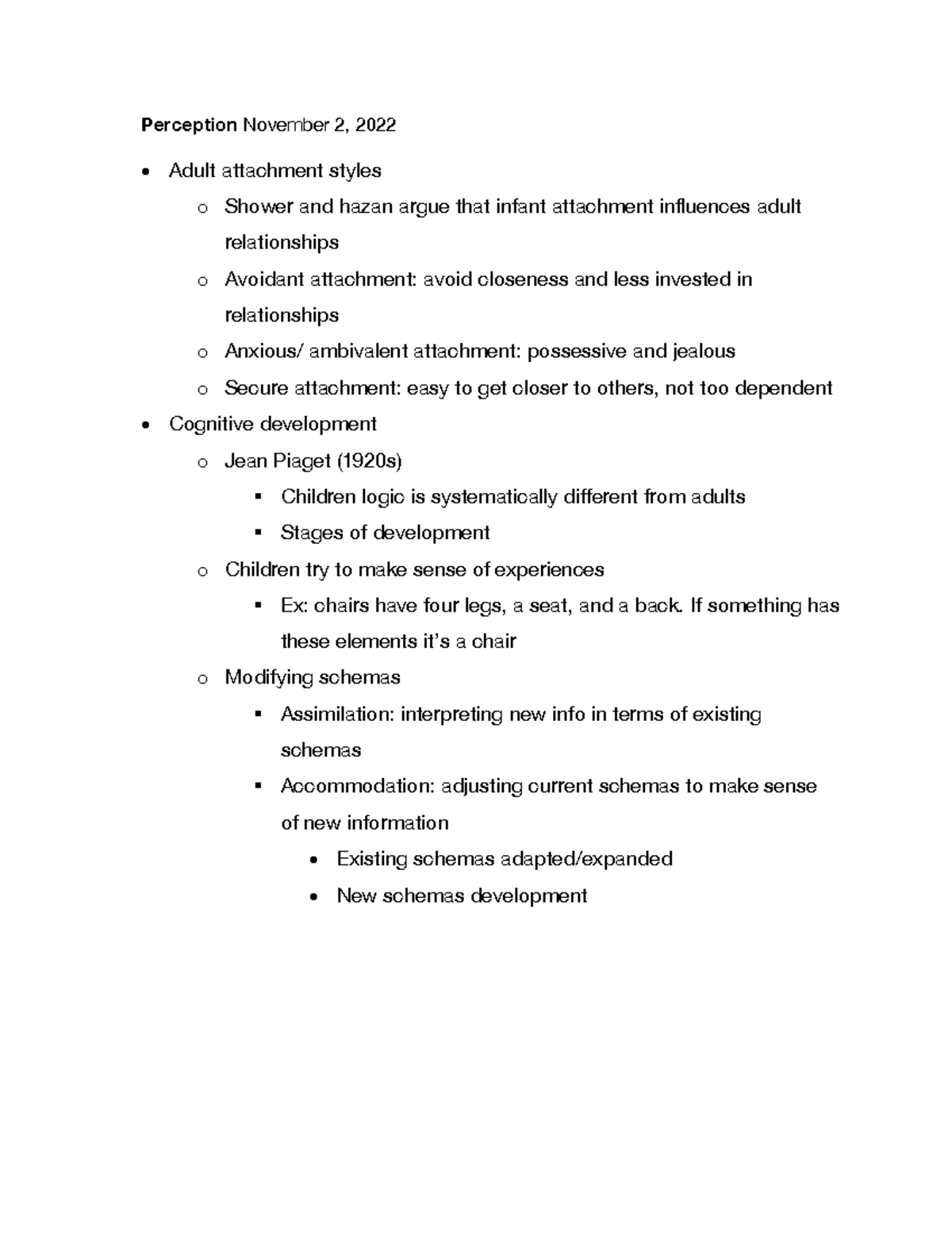 Psychology Notes - Perception November 2, 2022 Adult attachment styles ...