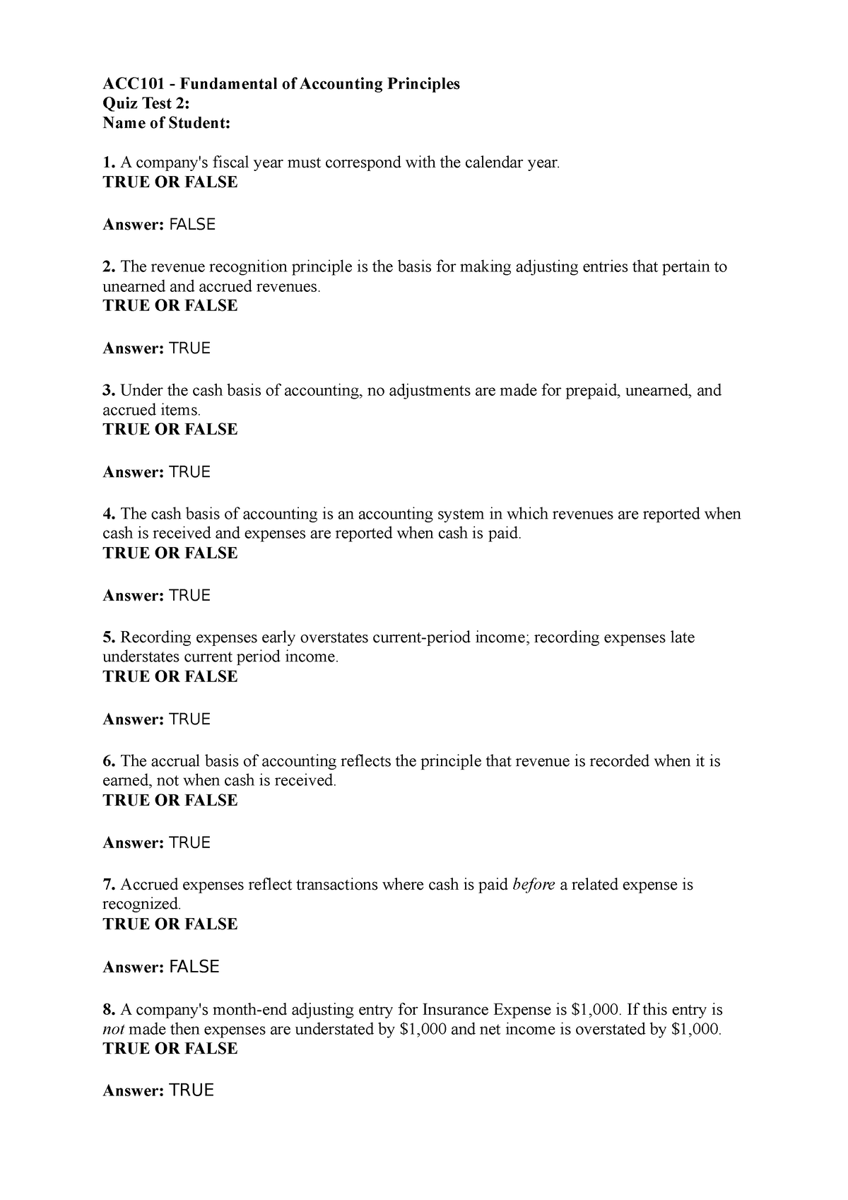 ACC101 - Quiz Test 2 (SU2023) - ACC101 - Fundamental Of Accounting ...