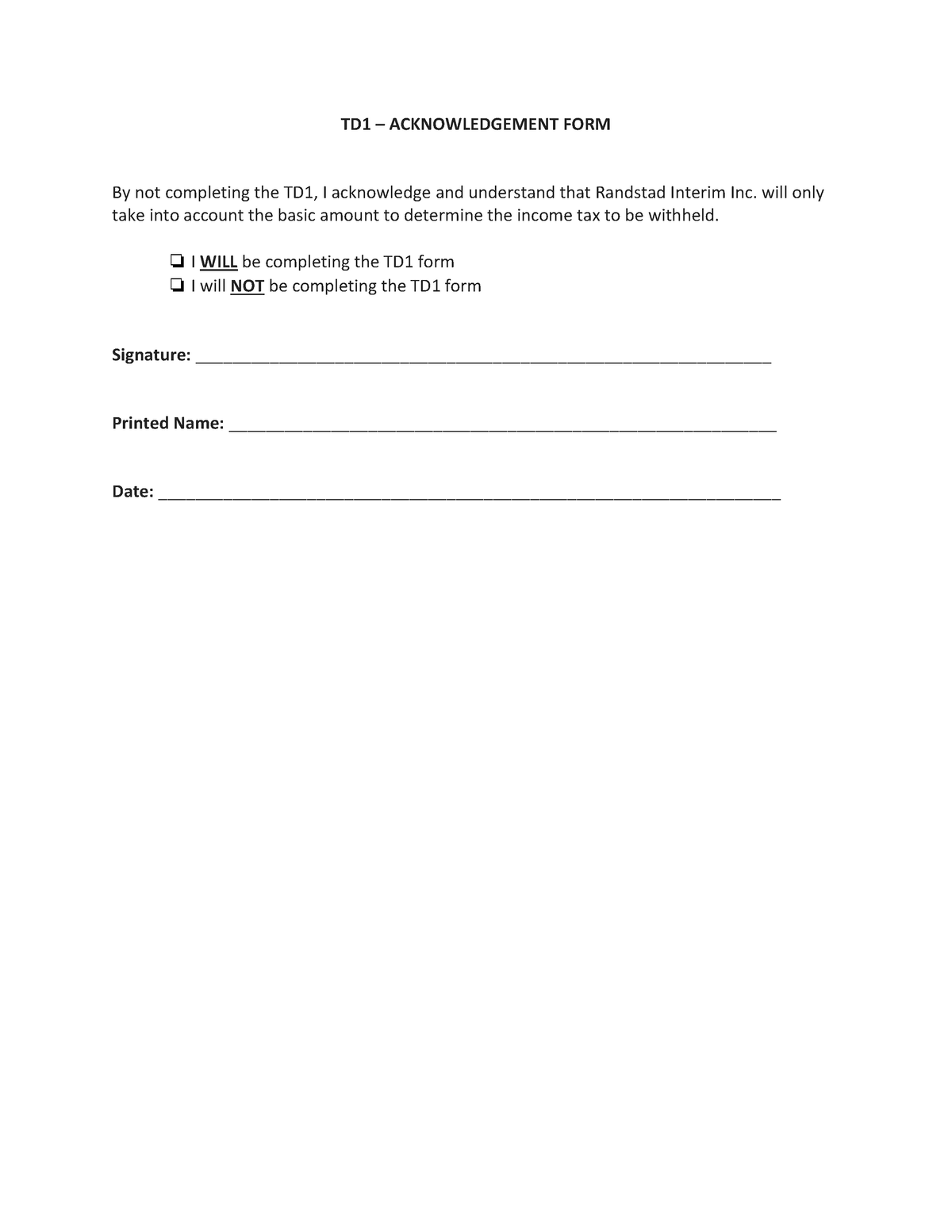 2022 TD1 Ontario (English) TD1 ACKNOWLEDGEMENT FORM By not