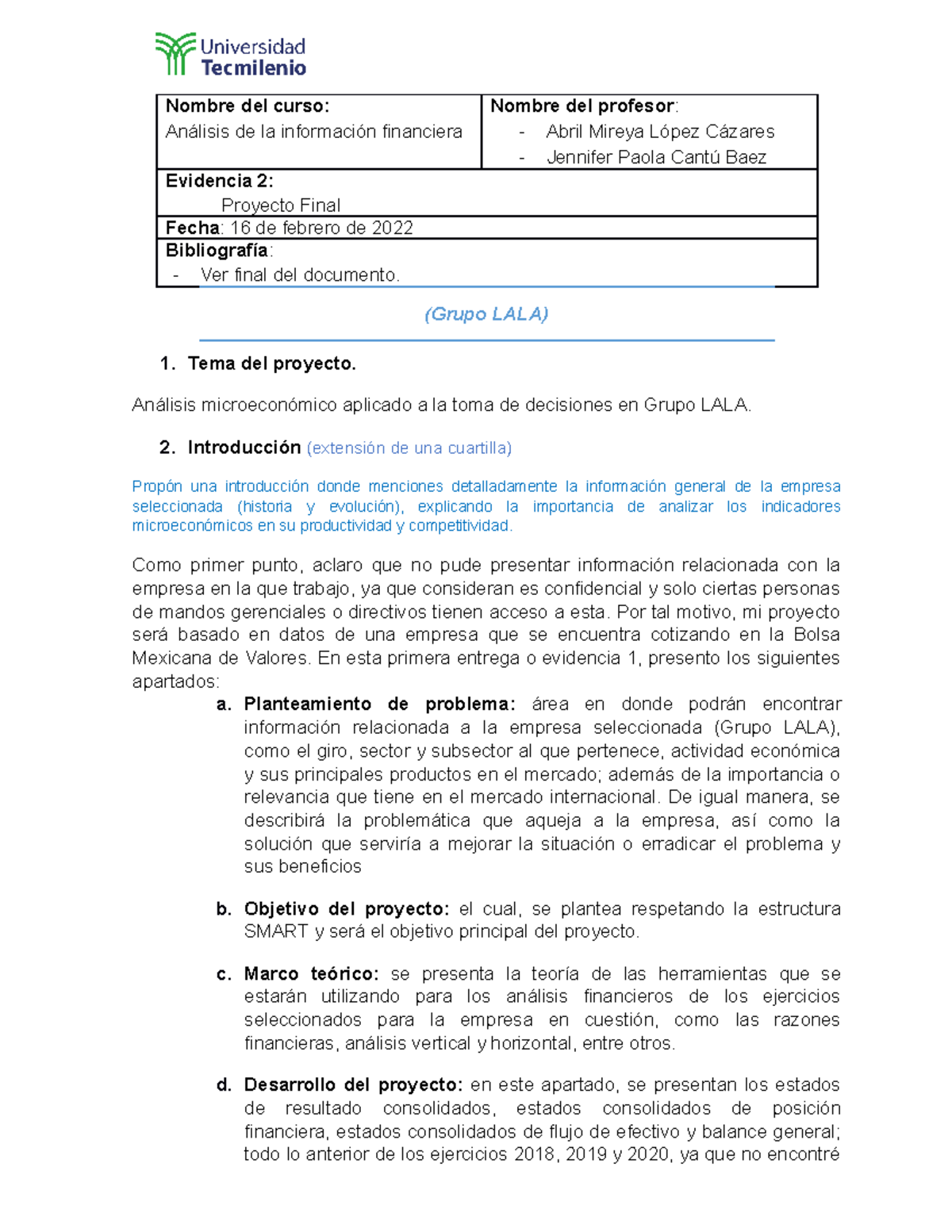 Evidencia 2. Proyecto Final Análisis De La Información Financiera ...