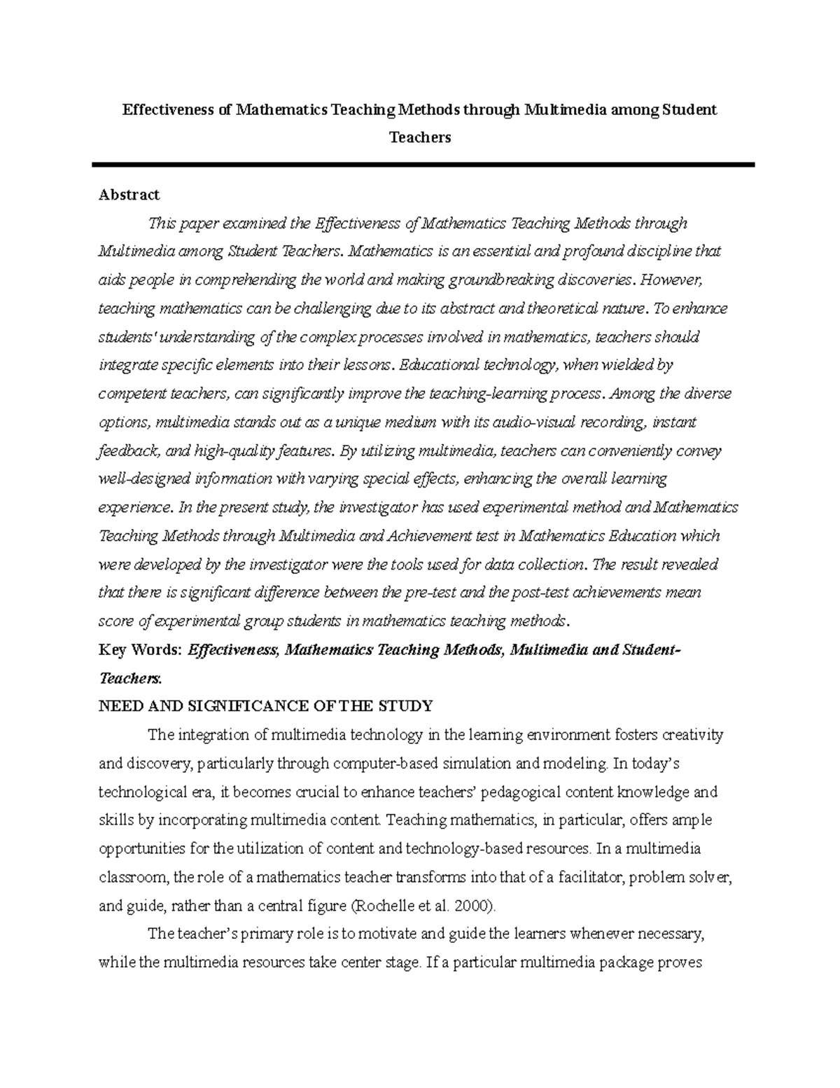 Effectiveness Of Mathematics Teaching Methods Among Prospective Teachers Effectiveness Of Effectiveness Of Mathematics Teaching Methods Among Prospective Teachers Effectiveness Of