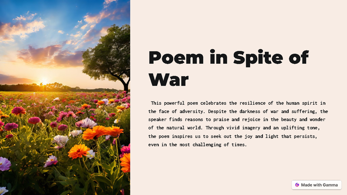 Poem-in-Spite-of-War - Poem in Spite of War This powerful poem ...