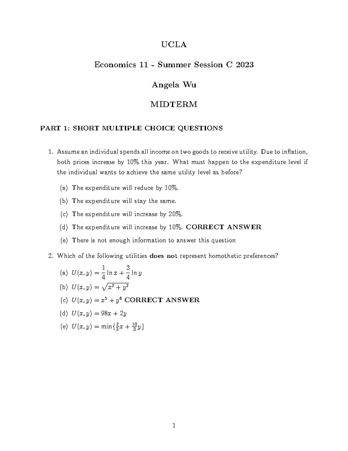 Econ11 Midterm Sol - UCLA Economics 11 - Summer Session C 2023 Angela ...