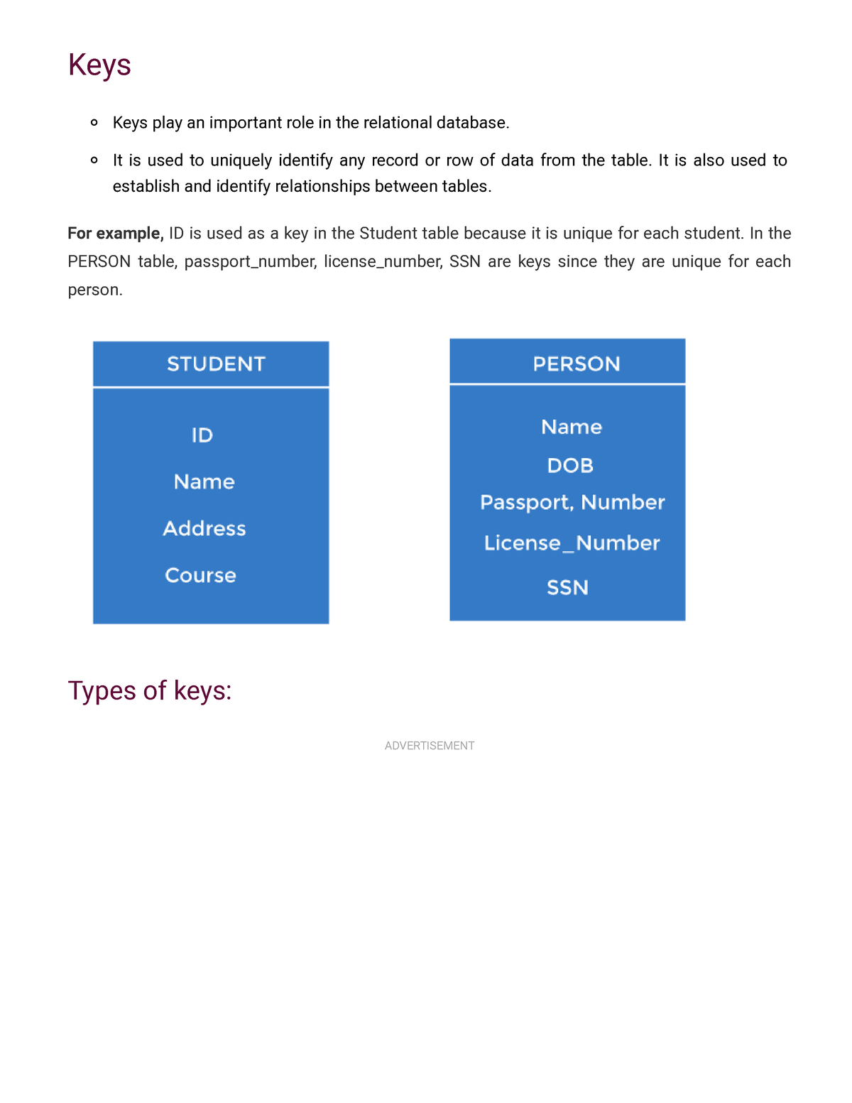 dbms-keys-primary-foreign-candidate-and-super-key-javatpoint-keys