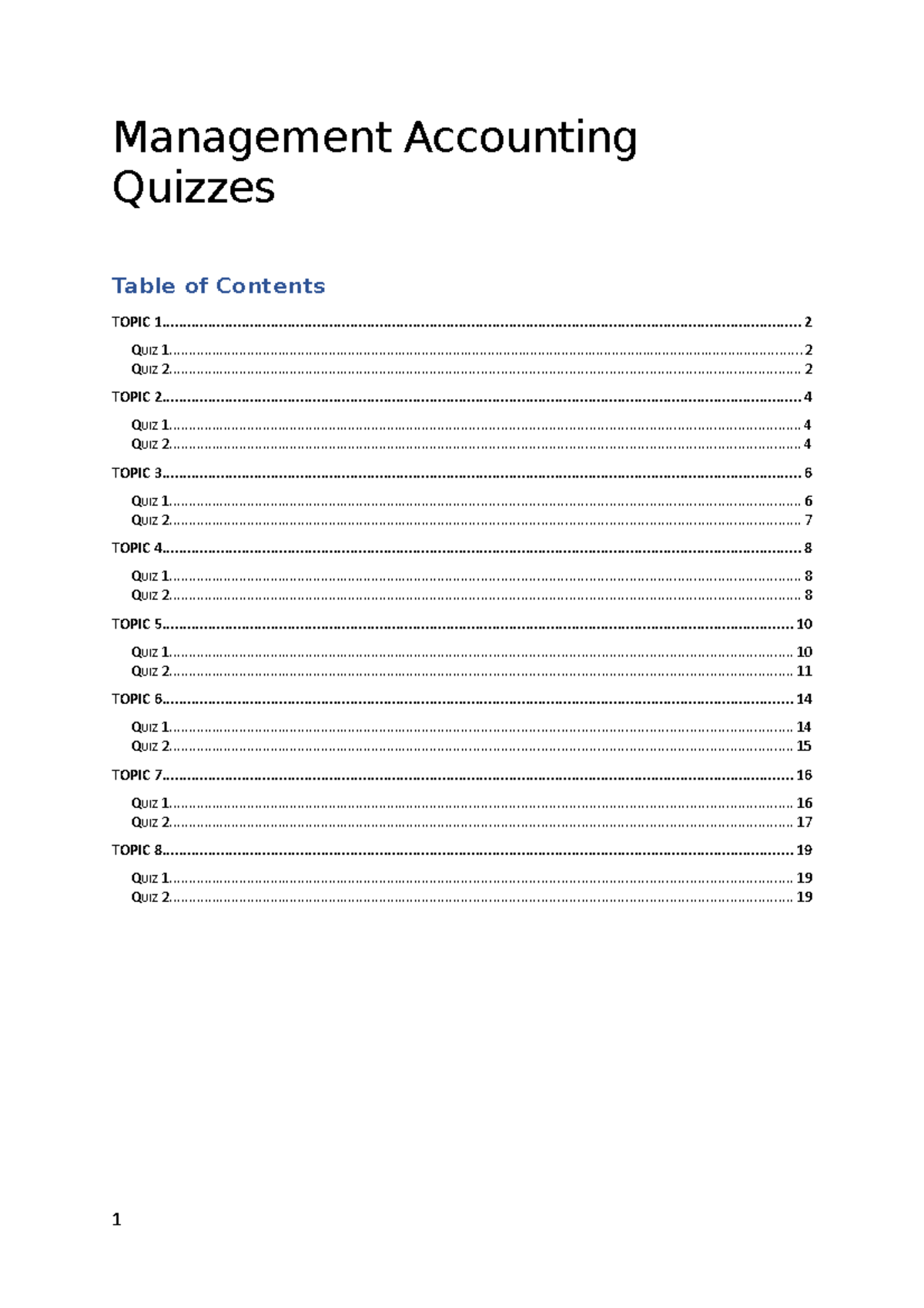 Management Accounting Quizzes Answers - Management Accounting Quizzes ...