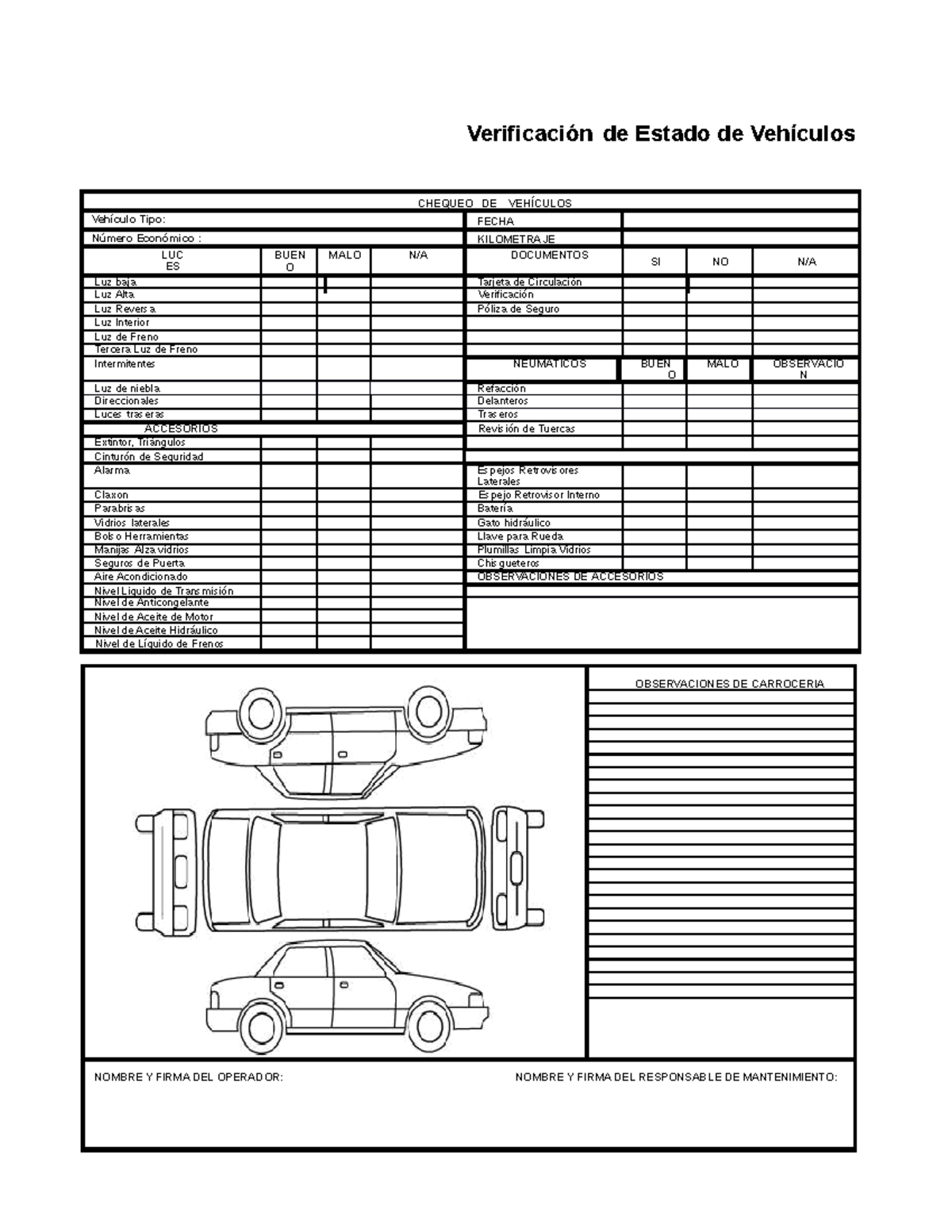 Check List Autos Copia Verificación De Estado De Vehículos Chequeo De VehÍculos Vehículo 9939