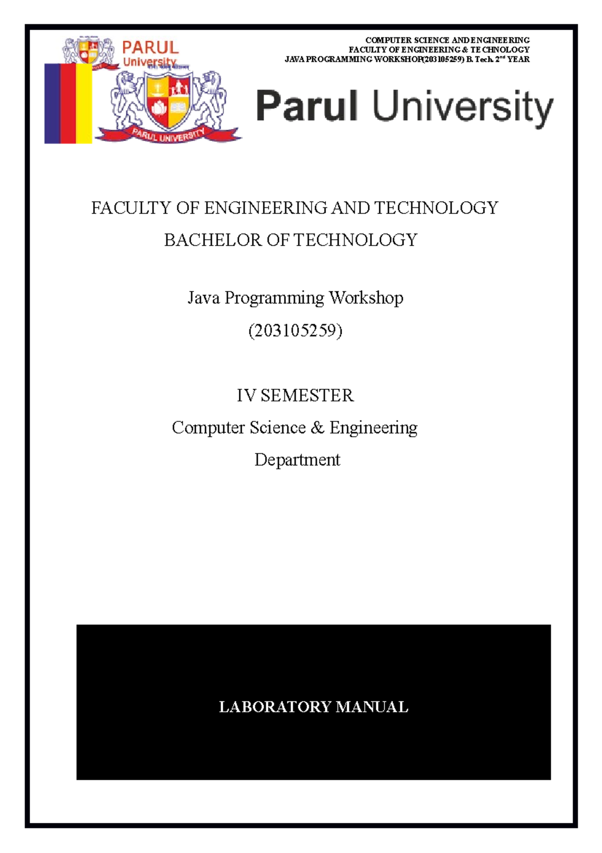2003 03105047 java manual - JAVA PROGRAMMING WORKSHOP(203105259) B ...