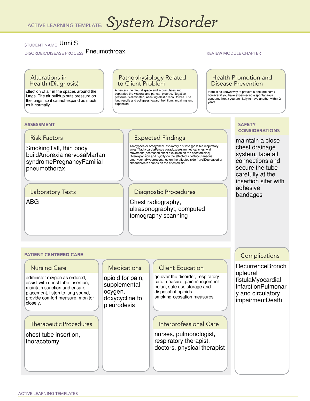 ATI system disorder of Pneumothroax (Med surg II 2023) - ACTIVE ...