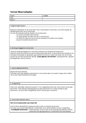 Observatieplan Voorbeeld Observatieplan 1 Inleiding Observeren Kan Je 