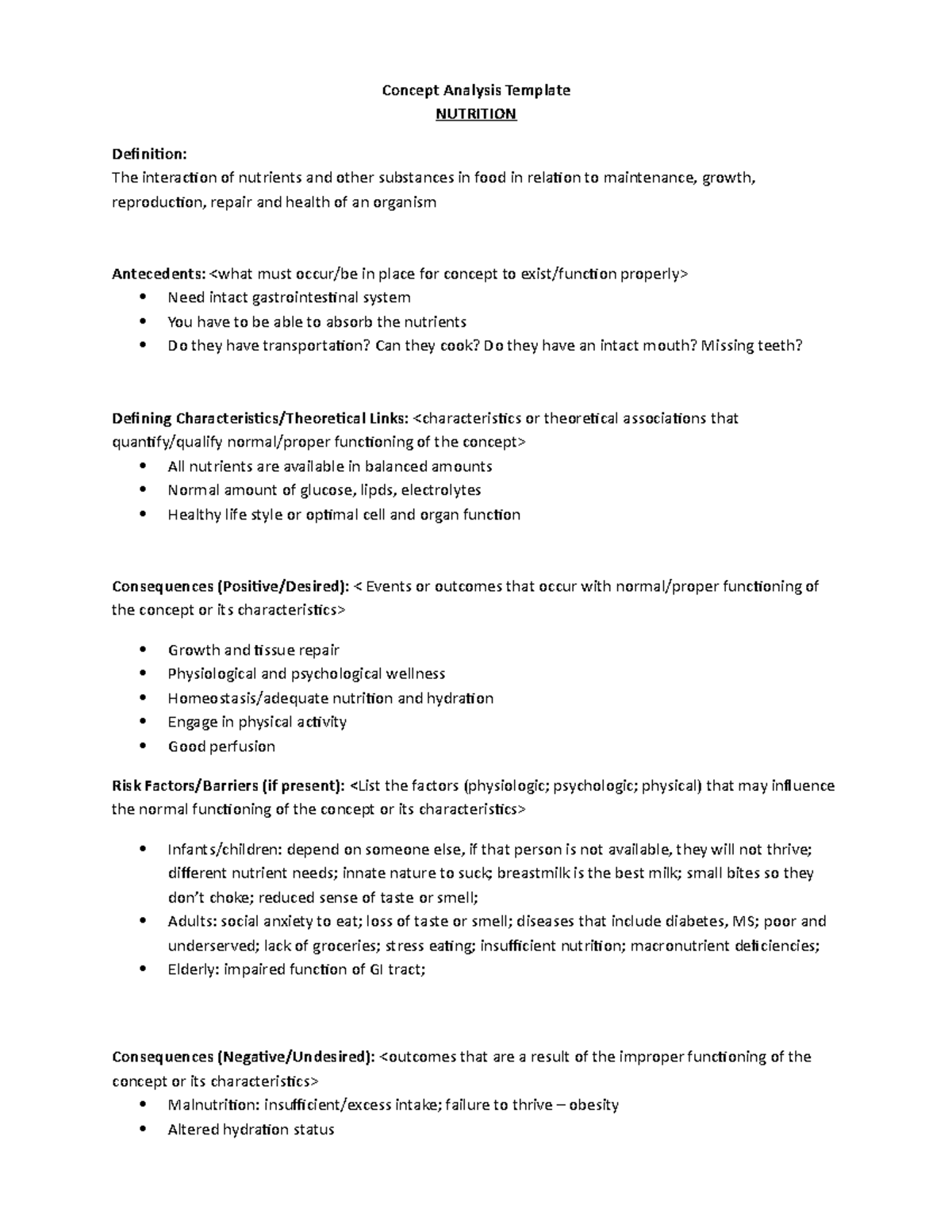 Concept Analysis Nutrition - Concept Analysis Template NUTRITION ...