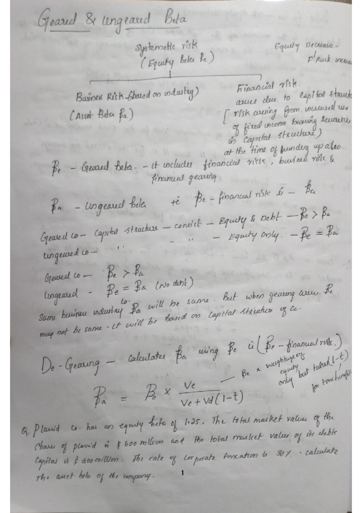 Geared and ungeared beta - Financial Management - Studocu