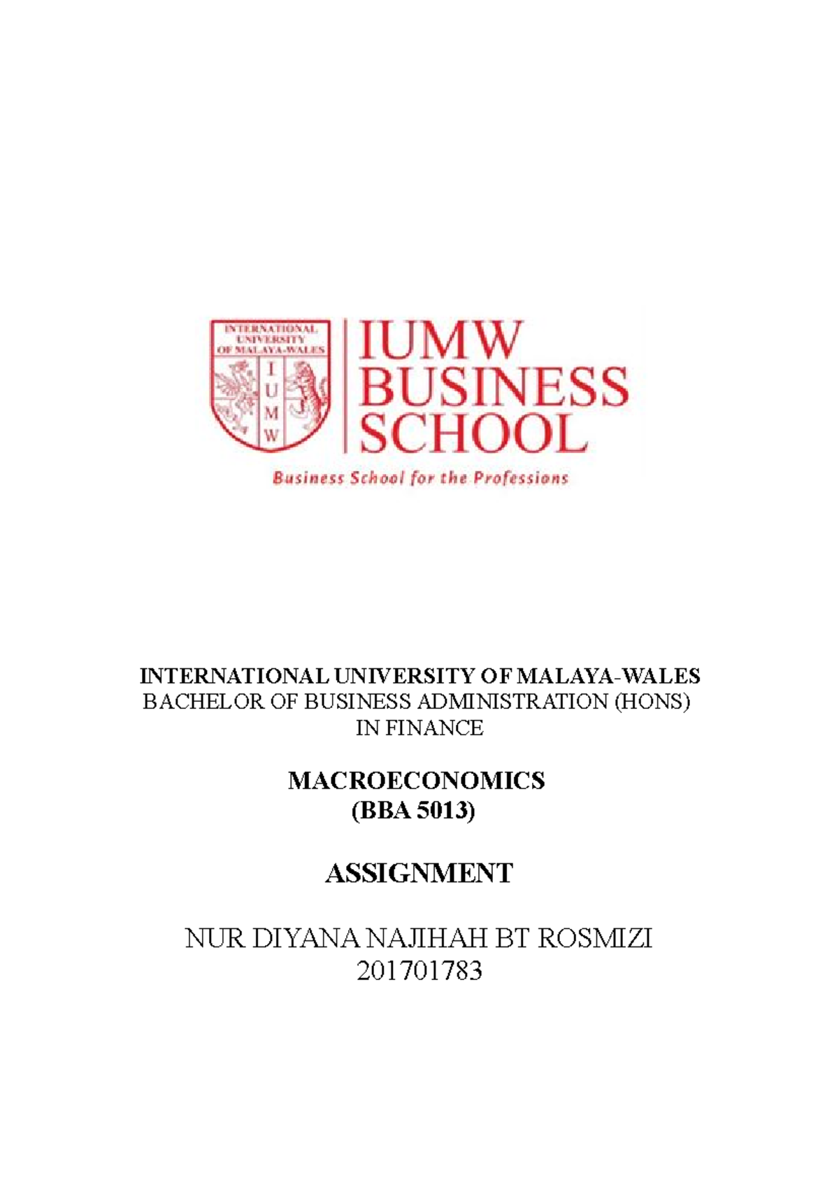 MACRO ECONOMICS - INTERNATIONAL UNIVERSITY OF MALAYA-WALES BACHELOR OF ...