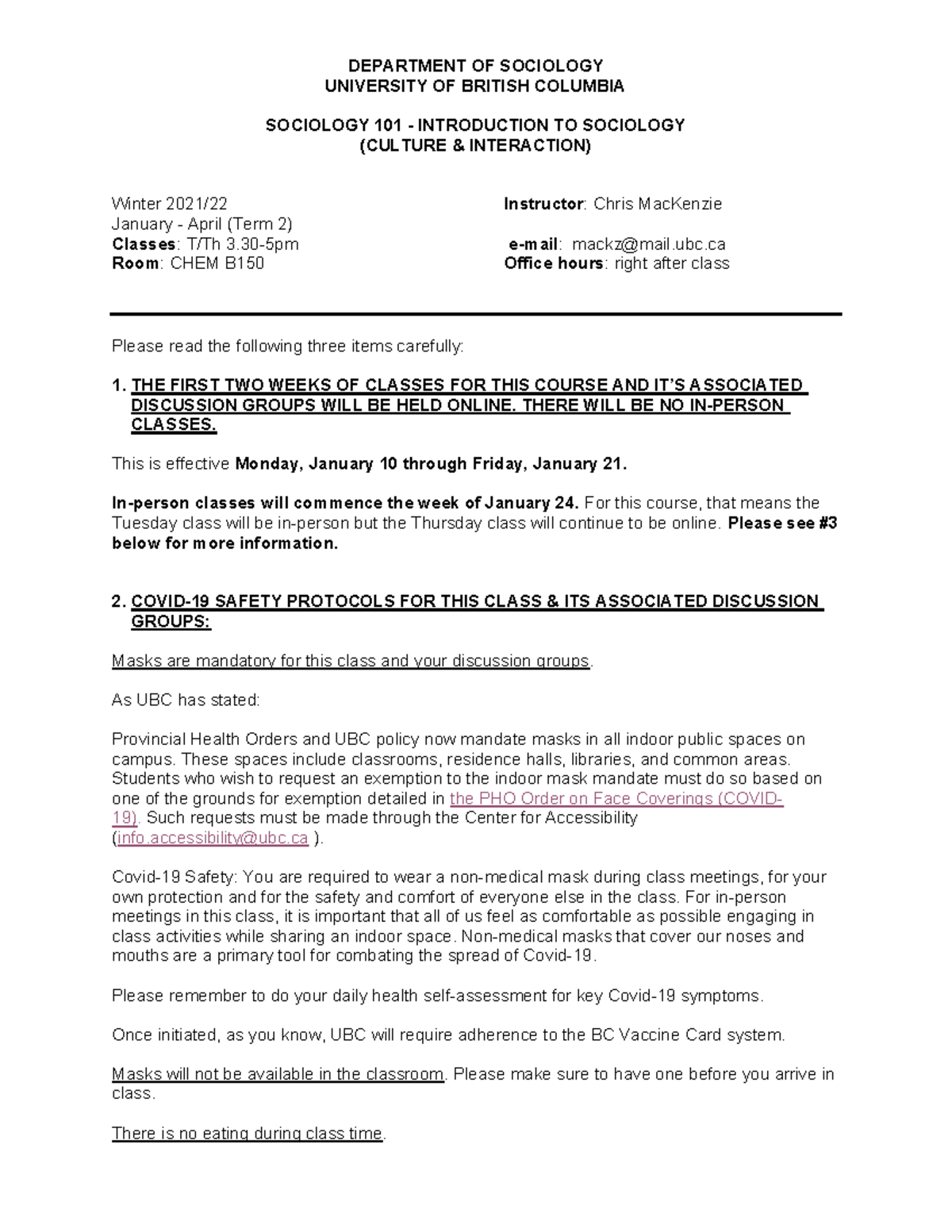 Sociology 101Outline - Course Outline - DEPARTMENT OF SOCIOLOGY ...