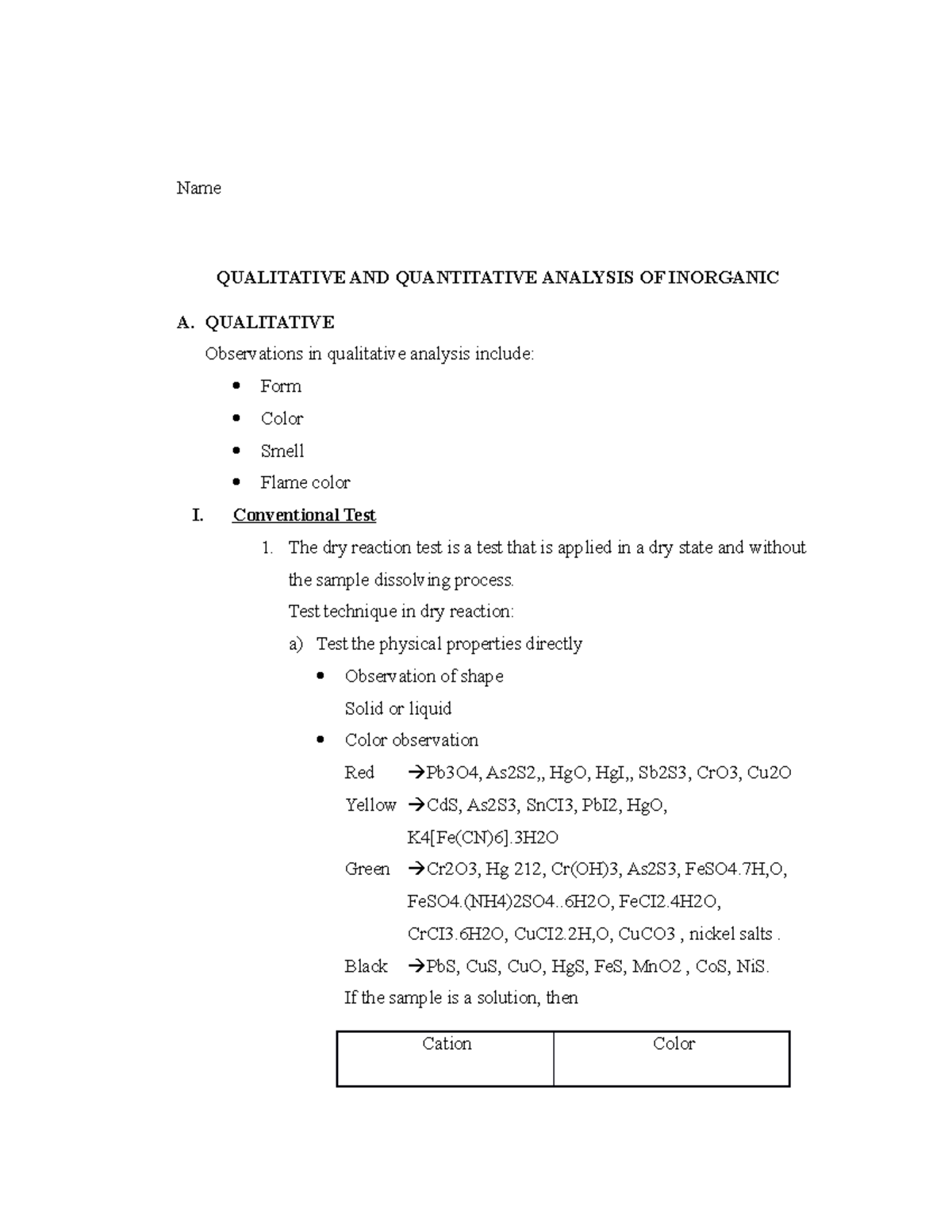 Observations in qualitative analysis - Name QUALITATIVE AND ...