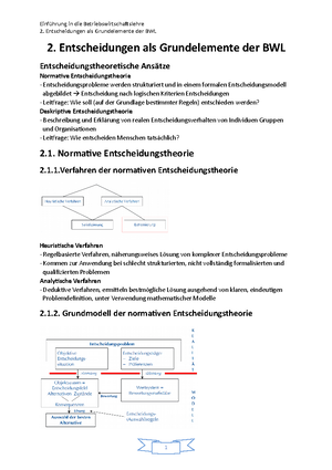 EBWL Lernübersicht - Kapitel 1 - Gegenstand Der BWL Und ...