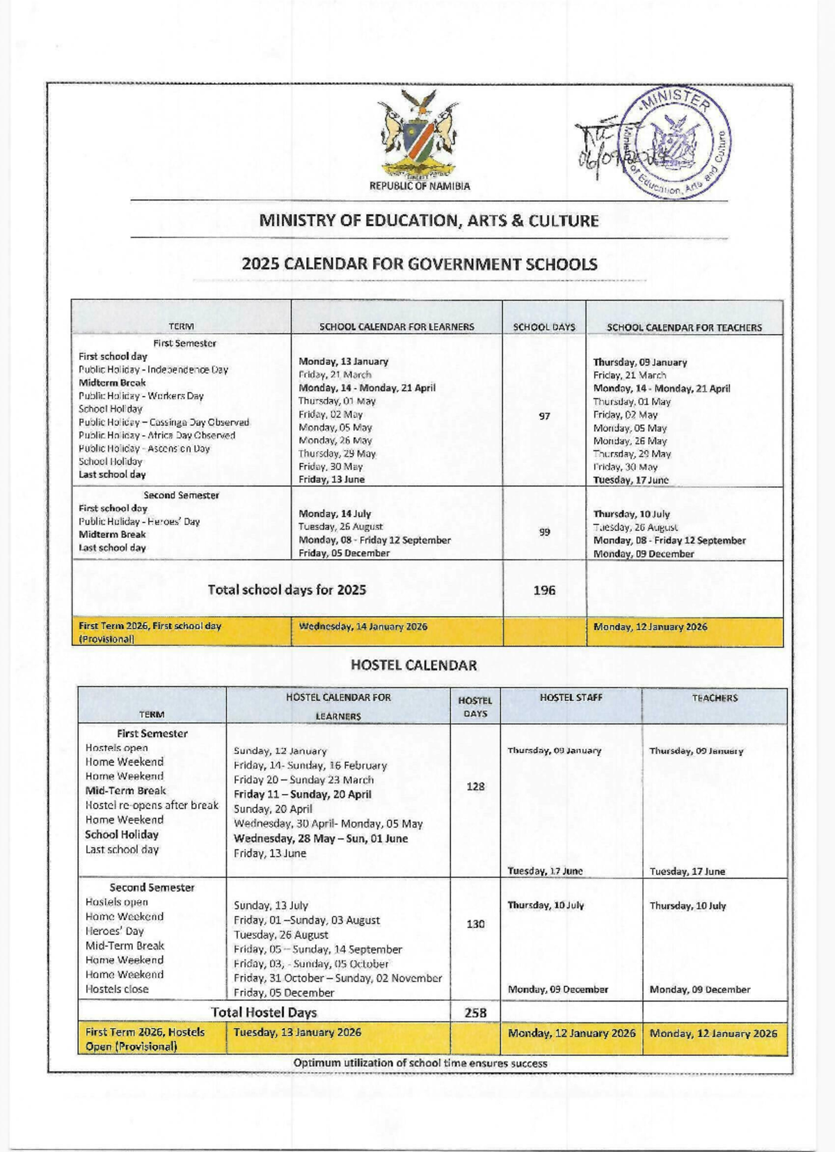2025 School Calendar 0001 240906 125821 MINISTER REPUBLIC OF NAMIBIA 