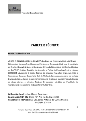 Modelo de Parecer Técnico - Tecnologia e Planejamento de Obras Ltda ...