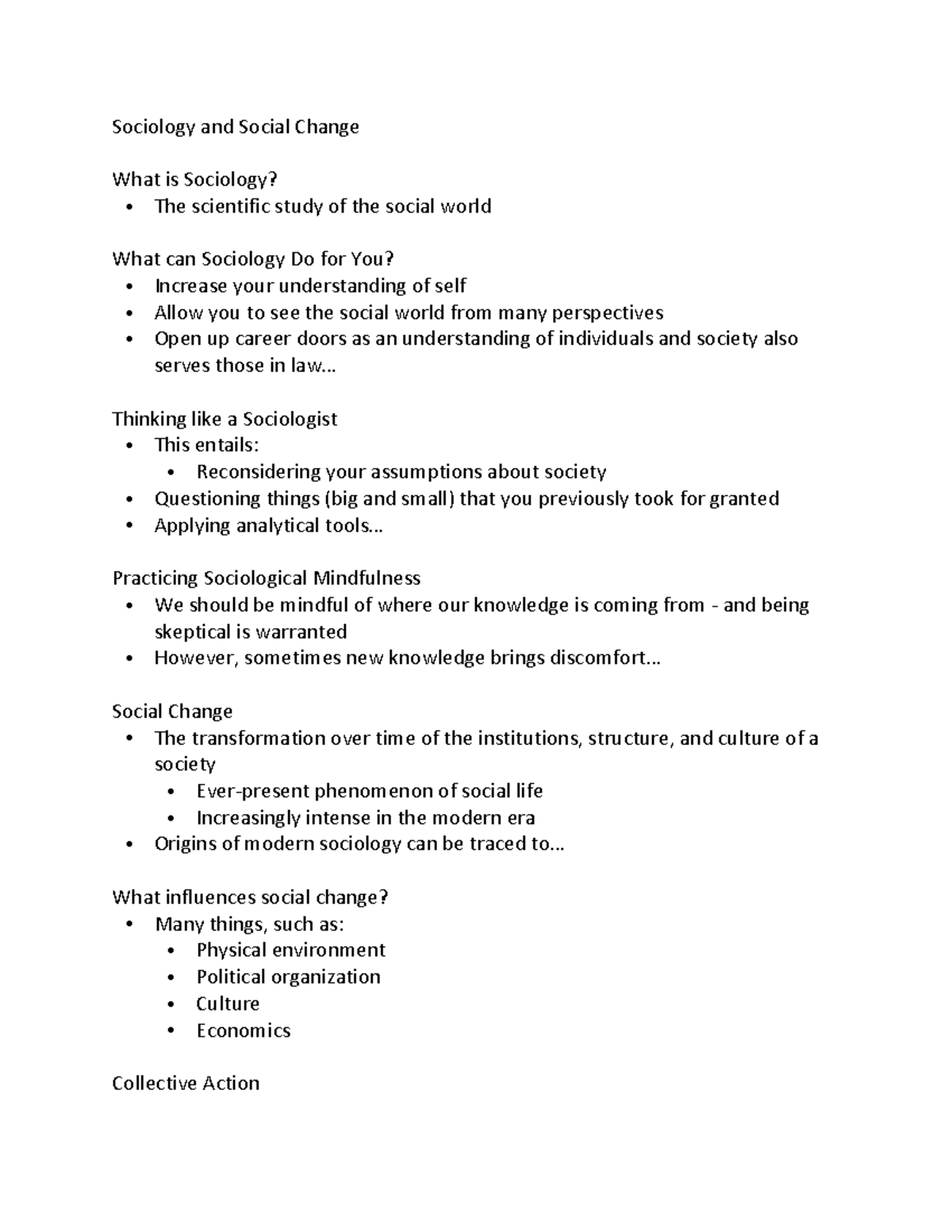 SOC 1101 - Lecture 25 - Sociology and Social Change What is Sociology ...
