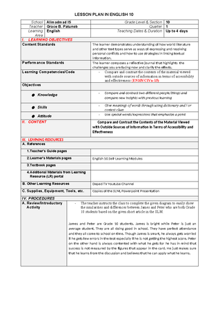 MELC DLL ENG 10 WEEK 1 Q1 DONE - GRADES 1 to 12 DAILY LESSON LOG MELC ...