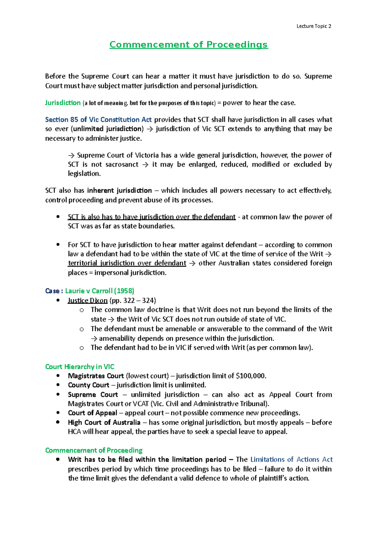 Lecture Notes - Commencement Of Proceedings - Commencement Of ...