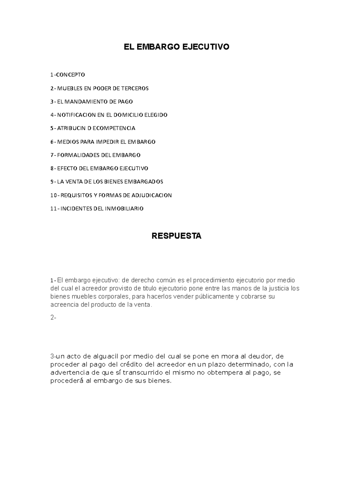 EL Embargo Ejecutivo apuntes EL EMBARGO EJECUTIVO 1CONCEPTO 2 MUEBLES EN PODER DE TERCEROS