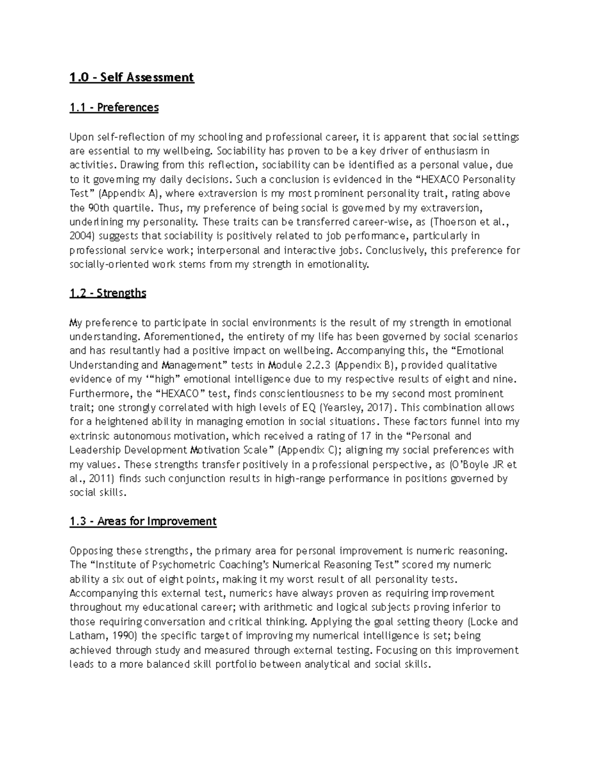 Assignment 2: Career Plan - 1 - Self Assessment 1 - Preferences Upon ...