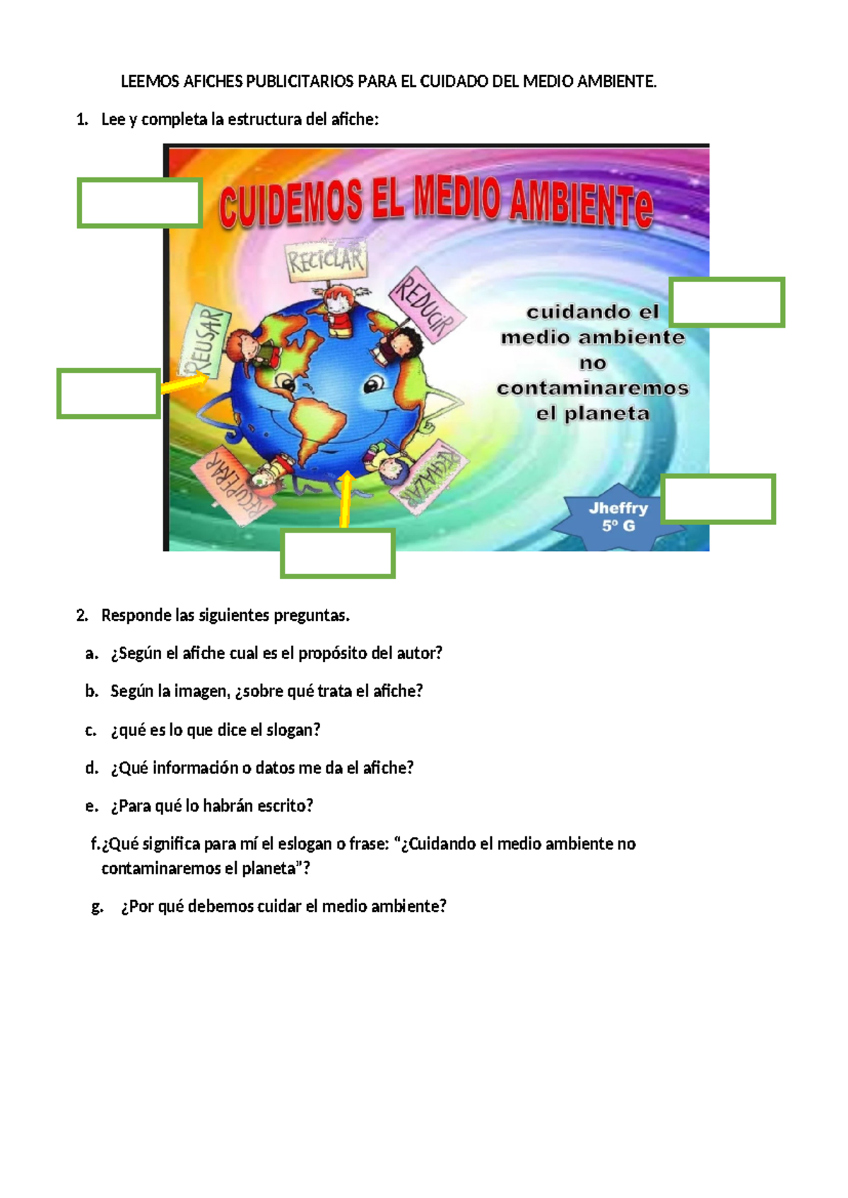 Leemos Afiches Publicitarios PARA EL Cuidado DEL Medio Ambiente ...