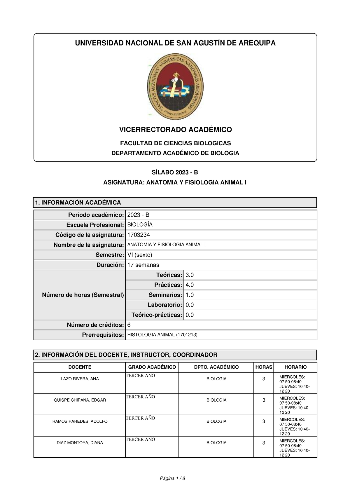 A Silabo-1703234- Anatomia Y Fisiologia Animal I (2023-B)-1 - SÍLABO ...