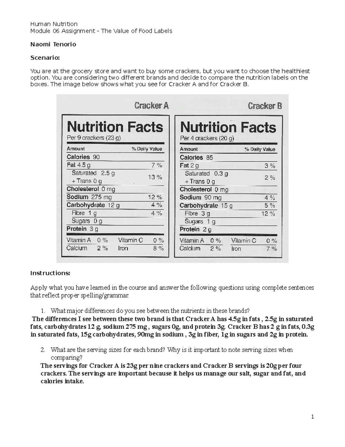 HUN2000-Mod-06-Food-Label-Worksheet - HUN2000 - Studocu