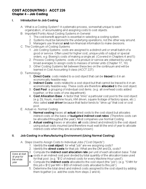 Chapter 5 Lecture Notes - COST ACCOUNTING I ACCT 226 Chapter 5 ...