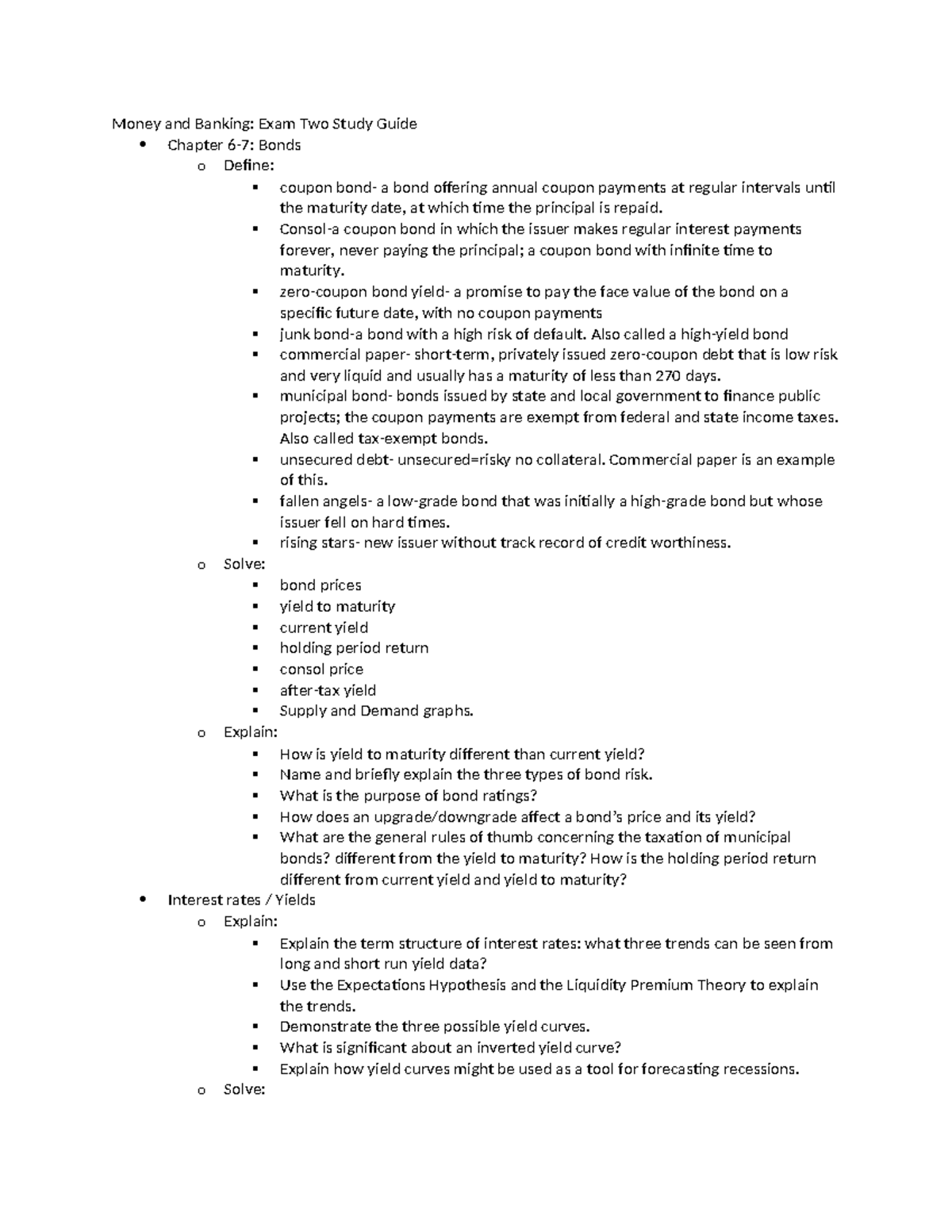 Econ 333 test 2 - Test 2 - Money and Banking: Exam Two Study Guide ...