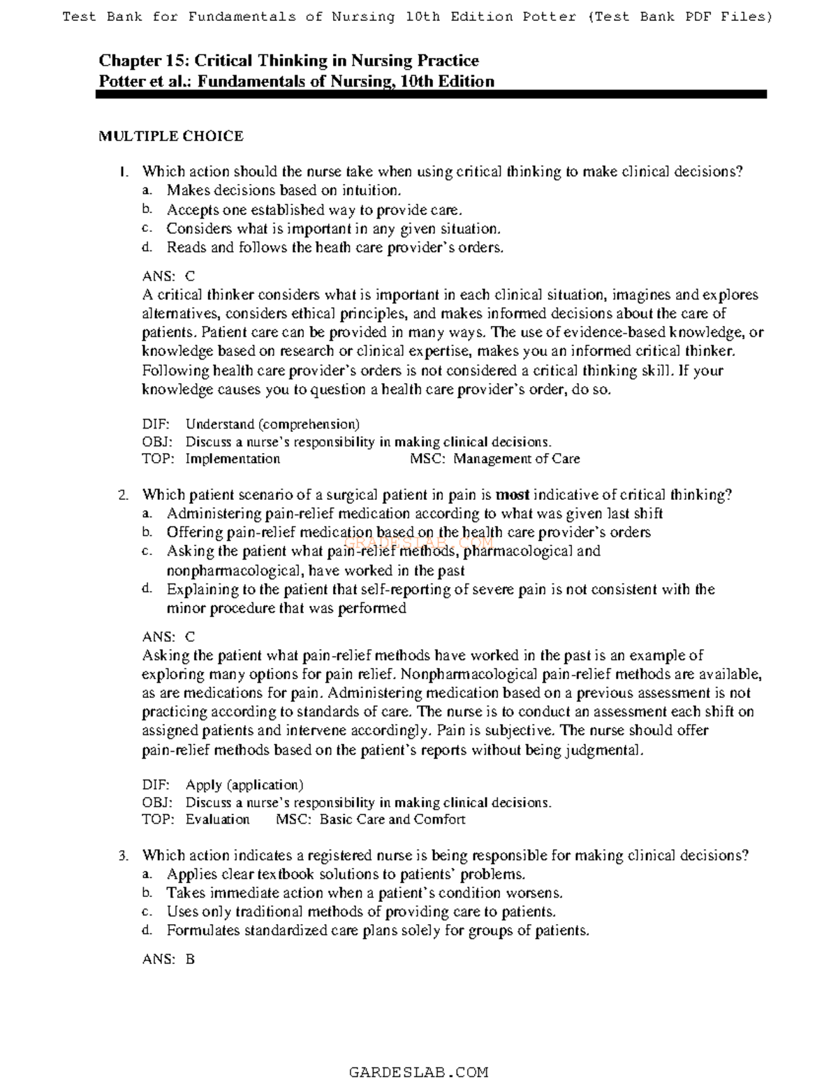 Fundamentals Ch 15 - Chp 15 Test Bank Questions - GRADESLAB Chapter 15 ...