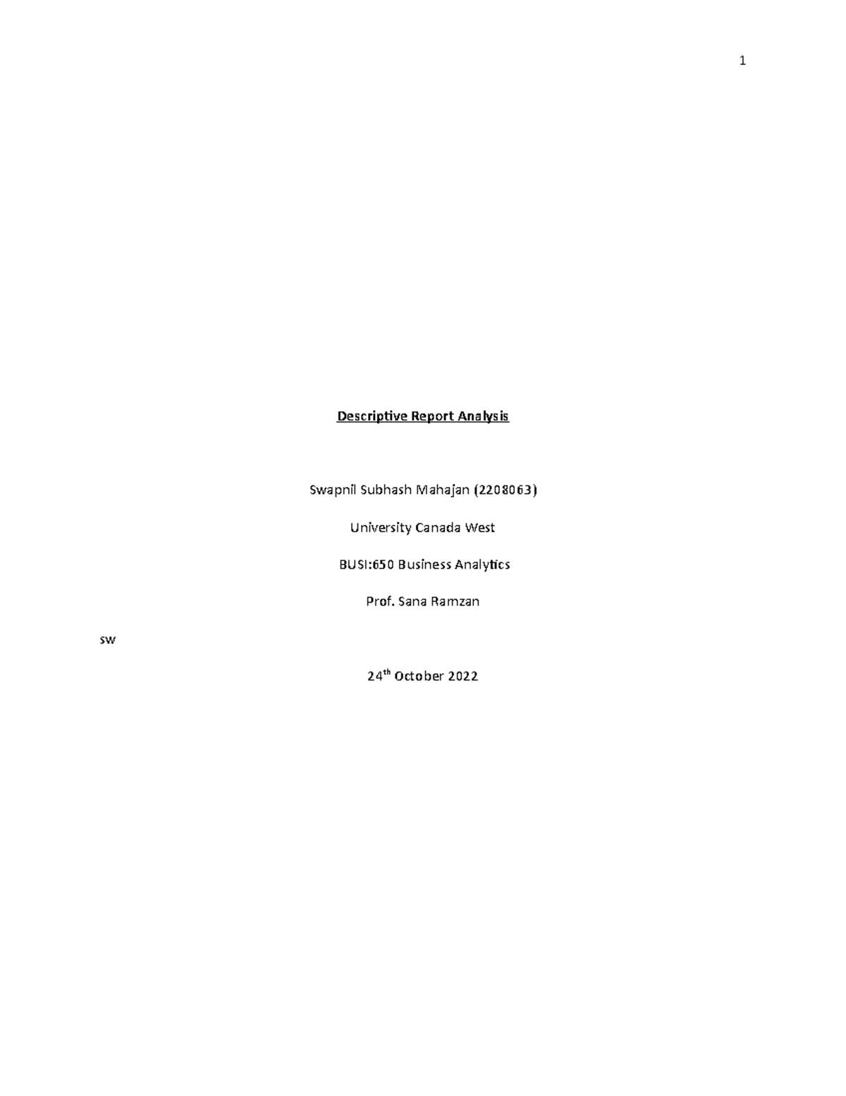 Descriptive report word doc - Descriptive Report Analysis Swapnil ...